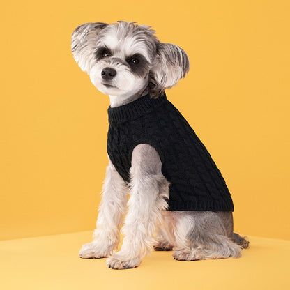 Black Fall & Winter Pet Knit Sweater – Solid Color Cable Knit Turtleneck for Small Dogs, Soft Breathable Warm Clothing with 3D Fit Design, Ideal for Teddy, Poodle, and Bichon(Size: XS)