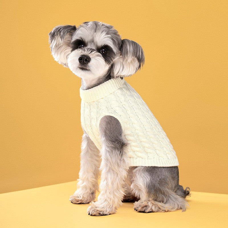 White Fall & Winter Pet Knit Sweater – Solid Color Cable Knit Turtleneck for Small Dogs, Soft Breathable Warm Clothing with 3D Fit Design, Ideal for Teddy, Poodle, and Bichon(Size: XS)