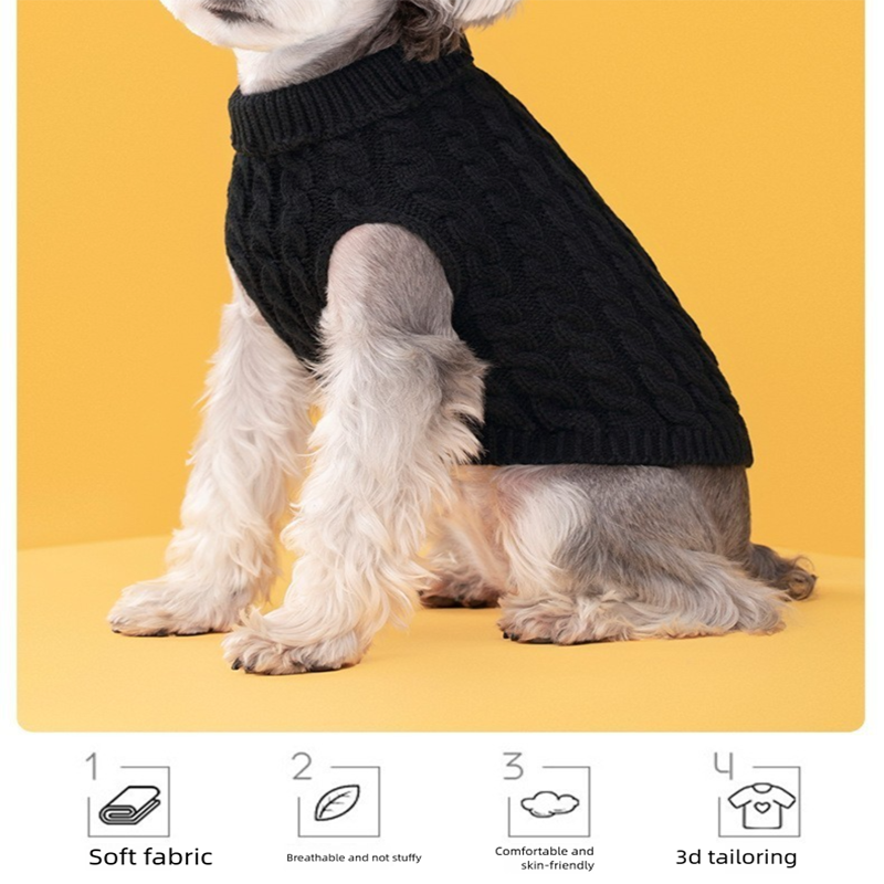 White Fall & Winter Pet Knit Sweater – Solid Color Cable Knit Turtleneck for Small Dogs, Soft Breathable Warm Clothing with 3D Fit Design, Ideal for Teddy, Poodle, and Bichon(Size: XS) - view 4