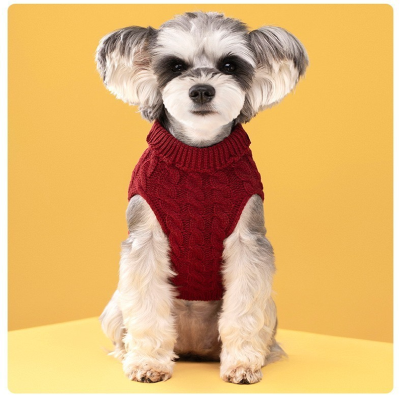 Grey Fall & Winter Pet Knit Sweater – Solid Color Cable Knit Turtleneck for Small Dogs, Soft Breathable Warm Clothing with 3D Fit Design, Ideal for Teddy, Poodle, and Bichon(Size: S) - view 2