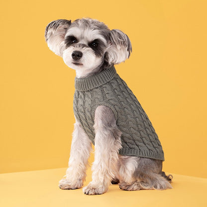 Grey Fall & Winter Pet Knit Sweater – Solid Color Cable Knit Turtleneck for Small Dogs, Soft Breathable Warm Clothing with 3D Fit Design, Ideal for Teddy, Poodle, and Bichon(Size: M)