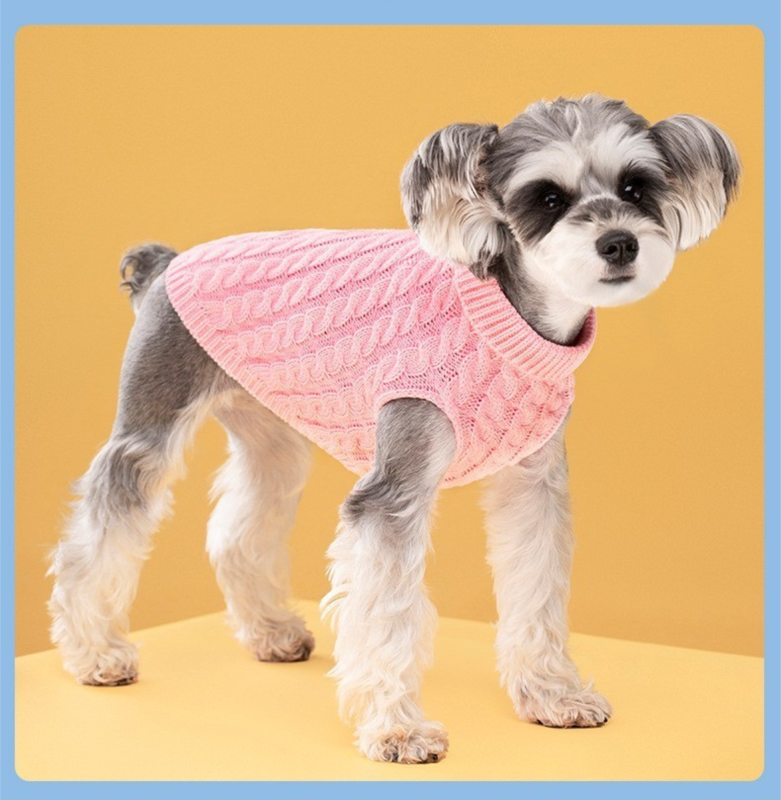 Grey Fall & Winter Pet Knit Sweater – Solid Color Cable Knit Turtleneck for Small Dogs, Soft Breathable Warm Clothing with 3D Fit Design, Ideal for Teddy, Poodle, and Bichon(Size: M) - view 3