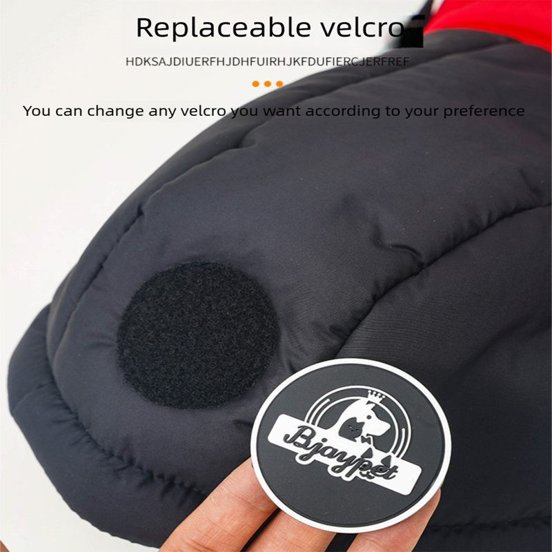 Red Thickened Winter Dog Coat with Reflective Strips – Waterproof, Windproof Pet Jacket for Small to Medium Dogs, Adjustable Fit with Detachable Leash Hook and Decorative Velcro Patch(Size: XL) - view 3