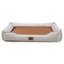 Light grey Rectangular Pet Bed with Removable Cooling Mat – Durable 600D Oxford Fabric Dog & Cat Bed, High-Rebound PP Cotton Filling, Non-Slip Base, for Medium to Large Breeds, Includes Free Cooling Pad(Size:S)