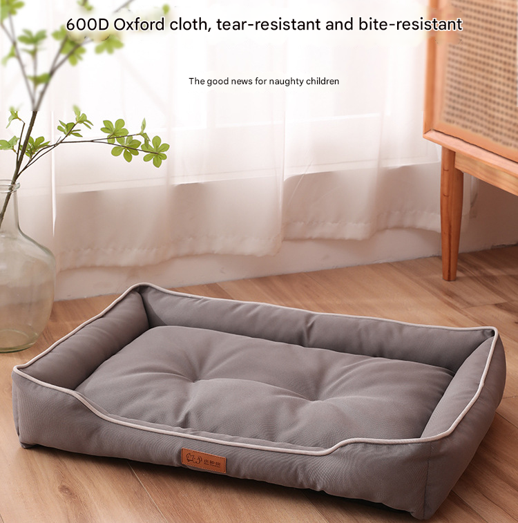 Grey Rectangular Pet Bed with Removable Cooling Mat – Durable 600D Oxford Fabric Dog & Cat Bed, High-Rebound PP Cotton Filling, Non-Slip Base, for Medium to Large Breeds, Includes Free Cooling Pad(Size:L) - view 2