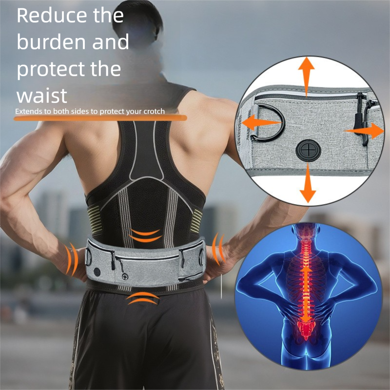 Black Shock-Absorbing Running & Dog Walking Belt – Integrated Waist Pack with Retractable Traction Rope and Ergonomic Support - view 7