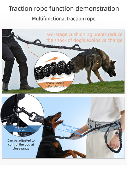 Black Shock-Absorbing Running & Dog Walking Belt – Integrated Waist Pack with Retractable Traction Rope and Ergonomic Support - view 10