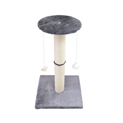 Grey Cat Climbing Frame with Sisal Scratching Post, Integrated Resting Platform and Hanging Pom-Pom Toys – Sturdy Floor Standing Cat Tree for Scratching, Climbing and Relaxation