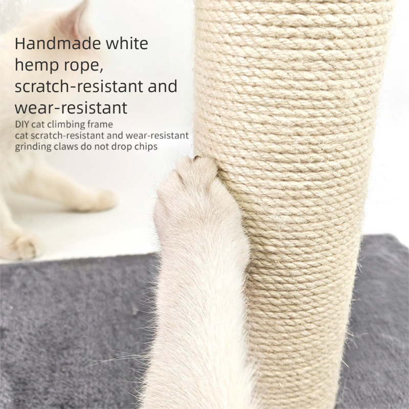 Grey Cat Climbing Frame with Sisal Scratching Post, Integrated Resting Platform and Hanging Pom-Pom Toys – Sturdy Floor Standing Cat Tree for Scratching, Climbing and Relaxation - view 5