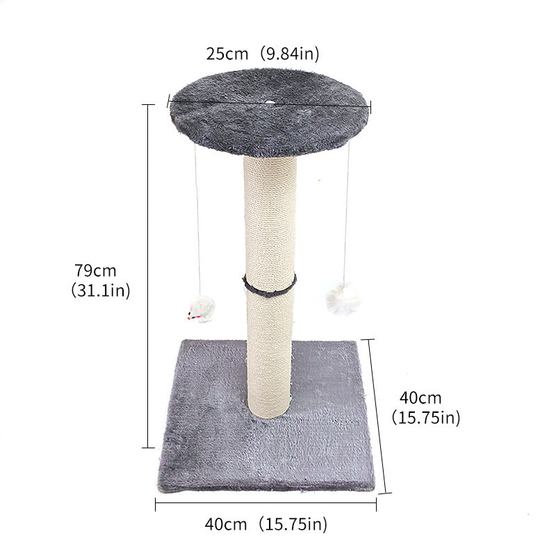 Grey Cat Climbing Frame with Sisal Scratching Post, Integrated Resting Platform and Hanging Pom-Pom Toys – Sturdy Floor Standing Cat Tree for Scratching, Climbing and Relaxation - view 6