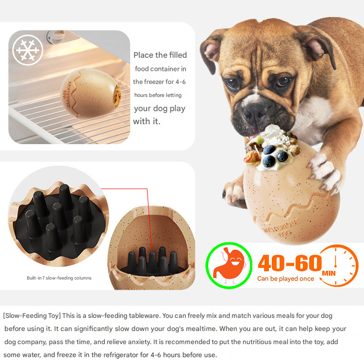 Red Mysterious Egg Slow-Feeder Treat Dispenser for Dogs – Food-Grade TPR Interactive Toy with 7 Internal Feeding Posts, Freezable and Dishwasher-Safe Design - view 3