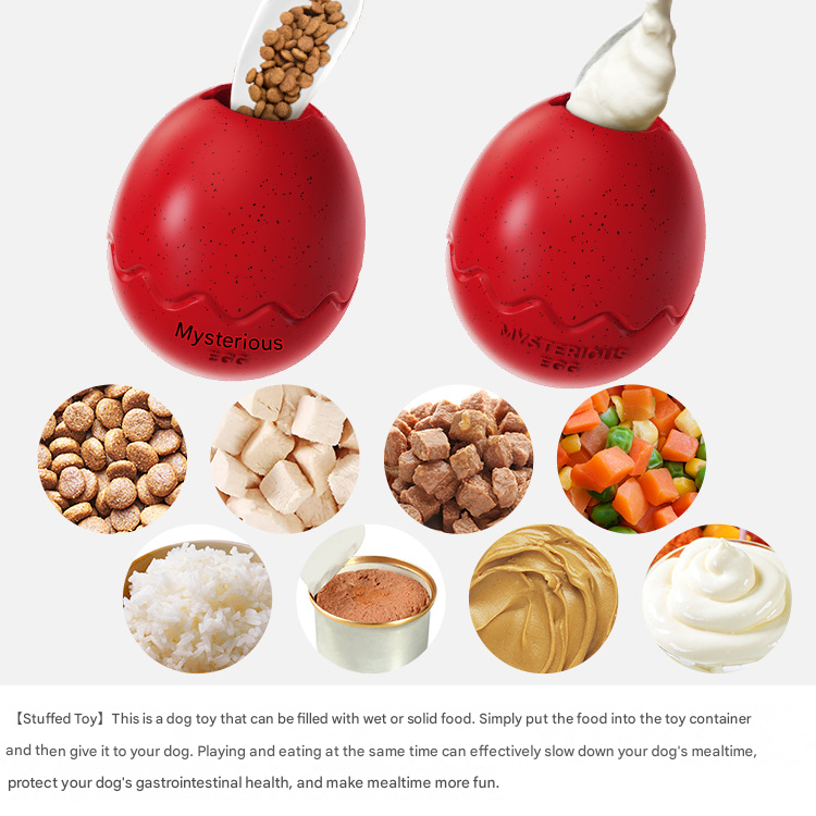 Red Mysterious Egg Slow-Feeder Treat Dispenser for Dogs – Food-Grade TPR Interactive Toy with 7 Internal Feeding Posts, Freezable and Dishwasher-Safe Design - view 4