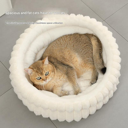 Grey Plush Round Pet Bed with Removable Cushion M Size, Thickened Warm Dog and Cat Nest for Small to Medium Pets, Cozy and Soft Sleeping Space for Home Use - view 3