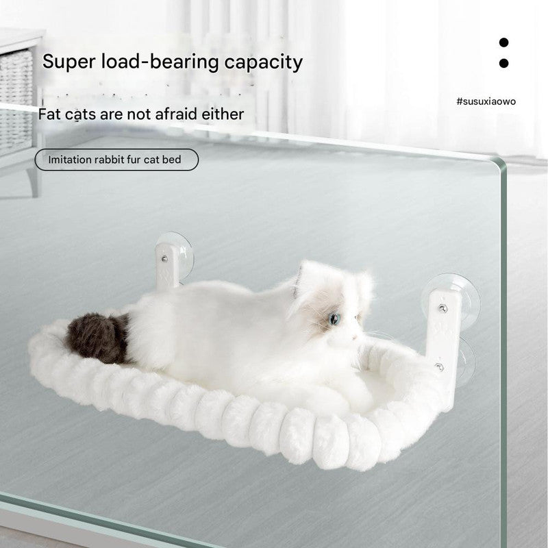 White Plush Cat Window Hammock with Strong Suction Cups, Faux Rabbit Fur Pet Bed for Cats and Small Dogs, Space-Saving Foldable Hanging Cat Perch for Sunbathing and Relaxation - view 3