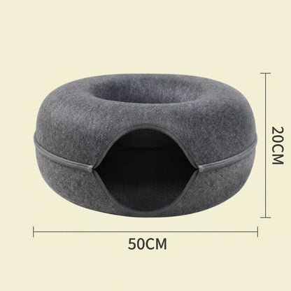 Light grey Felt Donut Cat Bed with Zipper Tunnel Toy, Double-Layer Pet Cave for Cats, M Size (50x20cm), Cozy Hideaway for Indoor Cats - view 6