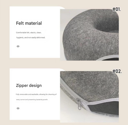 Dark grey Felt Donut Cat Bed with Zipper Tunnel Toy, Double-Layer Pet Cave for Cats, M Size (50x20cm), Cozy Hideaway for Indoor Cats - view 2