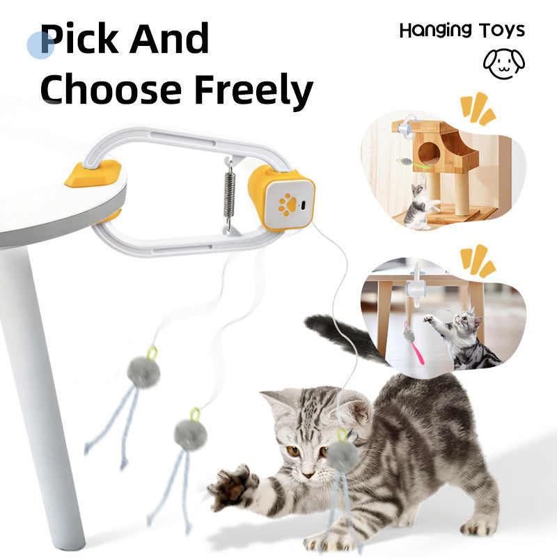 Electric Interactive Cat Teaser with Remote Control & Door Clip – Dual-Mode Swinging & Rotating Motion, Auto 15-Minute Play, Safe ABS Material, Includes 4 Tail Toys, for Cats & Small Pets - view 2