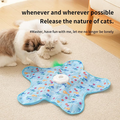 Automatic Cat Hunting Game Mat with 360° Teaser Wand, USB-C Rechargeable Interactive Pet Toy for Indoor Cats, Self-Entertainment Hide-and-Seek Play Mat, Durable Fabric & ABS Construction(Five-pointed fish design) - view 2