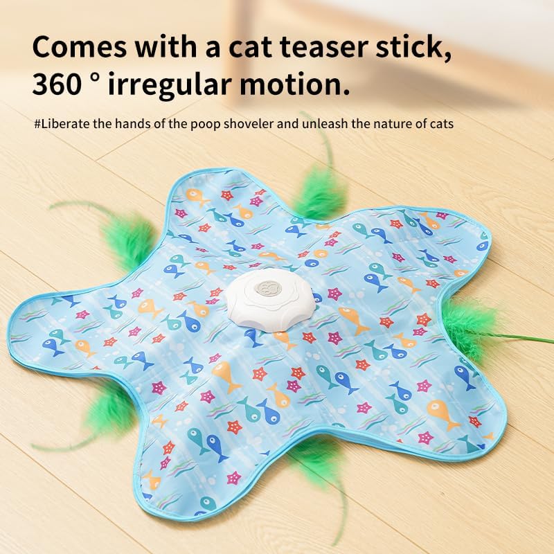 Automatic Cat Hunting Game Mat with 360° Teaser Wand, USB-C Rechargeable Interactive Pet Toy for Indoor Cats, Self-Entertainment Hide-and-Seek Play Mat, Durable Fabric & ABS Construction(Triangular fish design) - view 3
