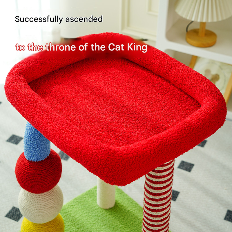 Colorful U-Shaped Cat Tree with Sisal Scratching Posts, Multi-Level Perch & Hanging Ball Toy - Compact Cat Climbing Frame for Small Spaces, Durable Fabric & Wood Construction for Kittens & Adult Cats - view 2