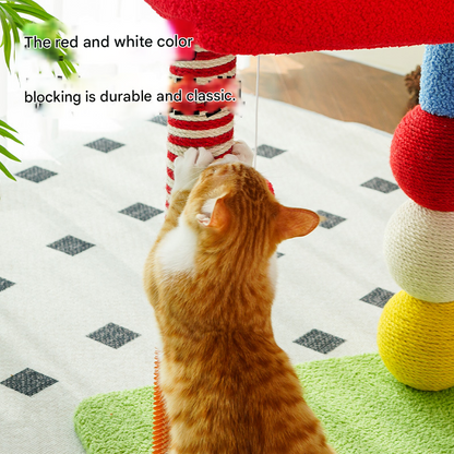 Colorful U-Shaped Cat Tree with Sisal Scratching Posts, Multi-Level Perch & Hanging Ball Toy - Compact Cat Climbing Frame for Small Spaces, Durable Fabric & Wood Construction for Kittens & Adult Cats - view 4