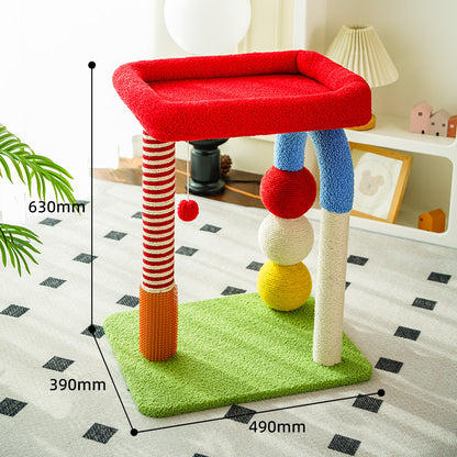 Colorful U-Shaped Cat Tree with Sisal Scratching Posts, Multi-Level Perch & Hanging Ball Toy - Compact Cat Climbing Frame for Small Spaces, Durable Fabric & Wood Construction for Kittens & Adult Cats - view 6