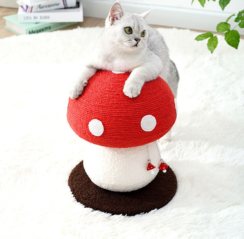 Red Mushroom Cat Tree with Sisal Scratching Post - Large Vertical Cat Climber, Durable Scratch-Resistant Design with Hanging Toys, Stylish Home Decor for Indoor Cats(340mmx280mm) - view 2