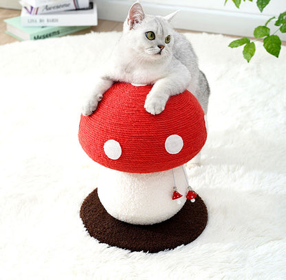 Red Mushroom Cat Tree with Sisal Scratching Post - Large Vertical Cat Climber, Durable Scratch-Resistant Design with Hanging Toys, Stylish Home Decor for Indoor Cats(340mmx280mm) - view 2