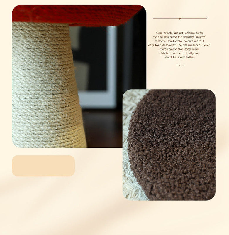 Red Mushroom Cat Tree with Sisal Scratching Post - Large Vertical Cat Climber, Durable Scratch-Resistant Design with Hanging Toys, Stylish Home Decor for Indoor Cats(340mmx280mm) - view 5