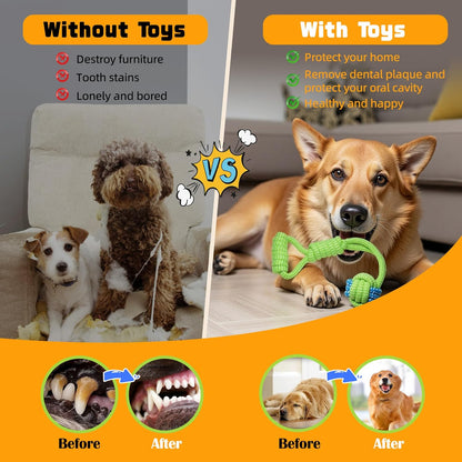 7-Piece Green Durable Cotton Rope Dog Toy Set - Washable Knotted Ball & Tug Toys for Aggressive Chewers, Interactive Teeth Cleaning Pet Toy for Small to Medium Dogs & Cats - view 3
