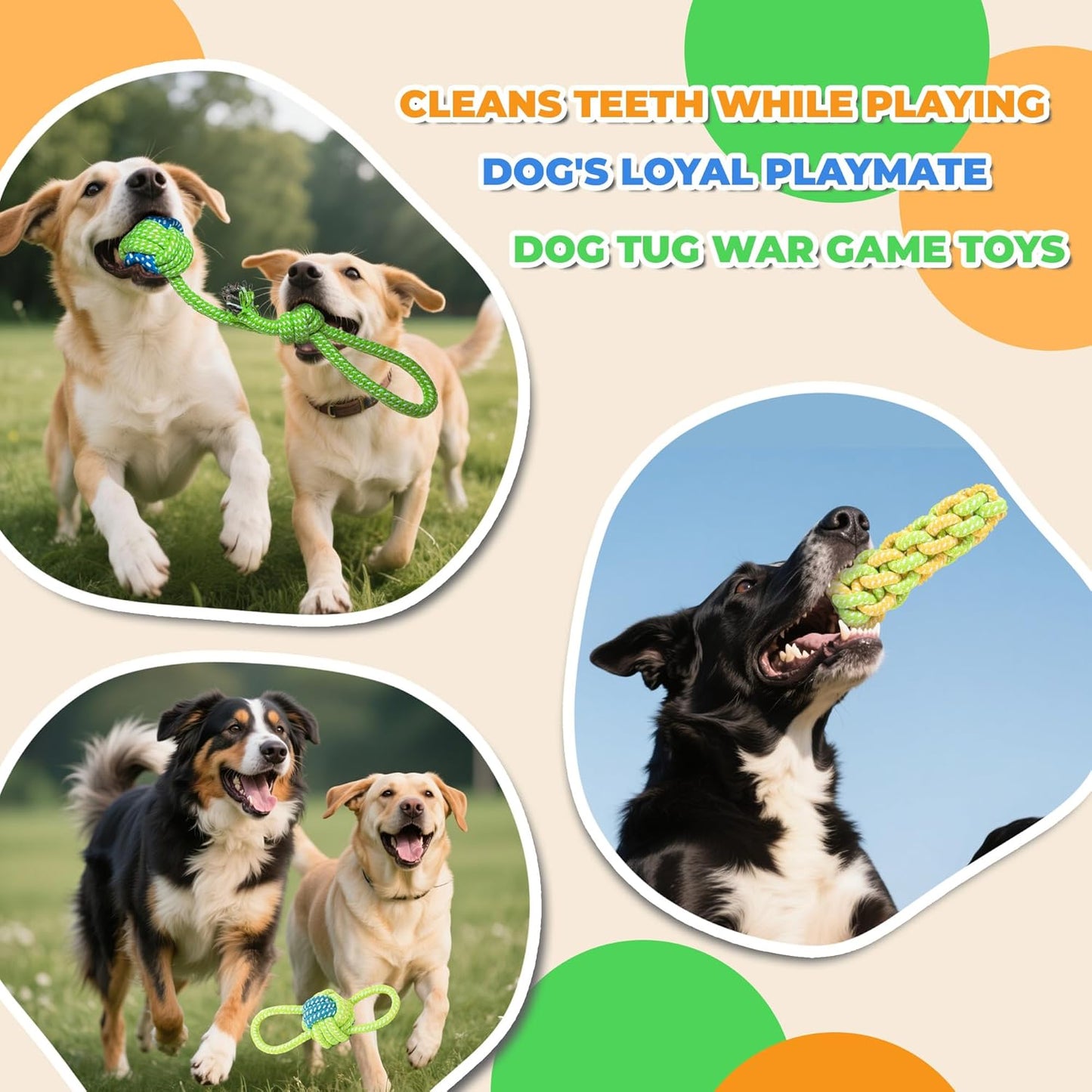 7-Piece Orange-yellow Durable Cotton Rope Dog Toy Set - Washable Knotted Ball & Tug Toys for Aggressive Chewers, Interactive Teeth Cleaning Pet Toy for Small to Medium Dogs & Cats - view 3