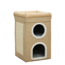 Beige 3-Story Villa Cat House with Scratching Posts - Foldable Double-Decker Cat Condo, Warm & Breathable All-Season Pet Bed, Multi-Functional Play & Sleep Space, Durable Easy-Clean Fabric