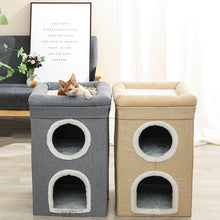 Beige 3-Story Villa Cat House with Scratching Posts - Foldable Double-Decker Cat Condo, Warm & Breathable All-Season Pet Bed, Multi-Functional Play & Sleep Space, Durable Easy-Clean Fabric - view 2