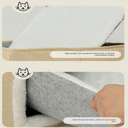 Beige 3-Story Villa Cat House with Scratching Posts - Foldable Double-Decker Cat Condo, Warm & Breathable All-Season Pet Bed, Multi-Functional Play & Sleep Space, Durable Easy-Clean Fabric - view 5