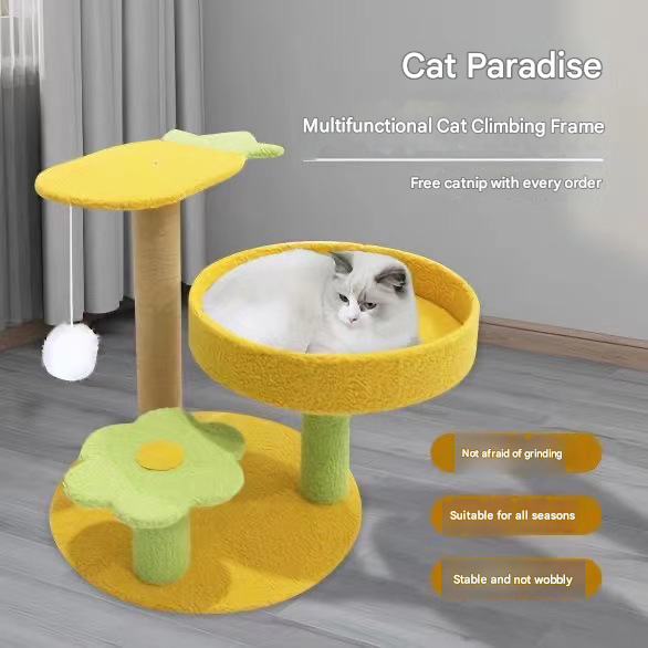 Pineapple Pineapple Cat Tree with Scratching Post & Cozy Perch - Multi-Level Cat Tower with Flower Platform and Hanging Ball for Indoor Cats - view 3