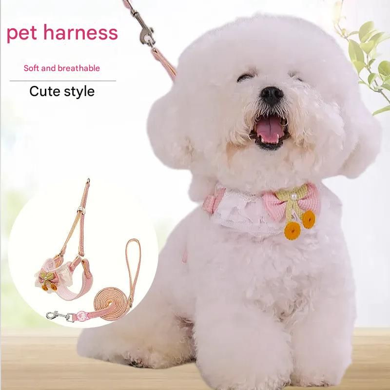 White Lace Y-Shaped Pet Harness and Leash Set - Breathable Mesh Vest for Small to Medium Dogs and Cats - Comfortable Walking Gear with 150cm Leash(Size:S) - view 2
