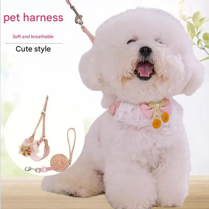 White Lace Y-Shaped Pet Harness and Leash Set - Breathable Mesh Vest for Small to Medium Dogs and Cats - Comfortable Walking Gear with 150cm Leash(Size:S) - view 2