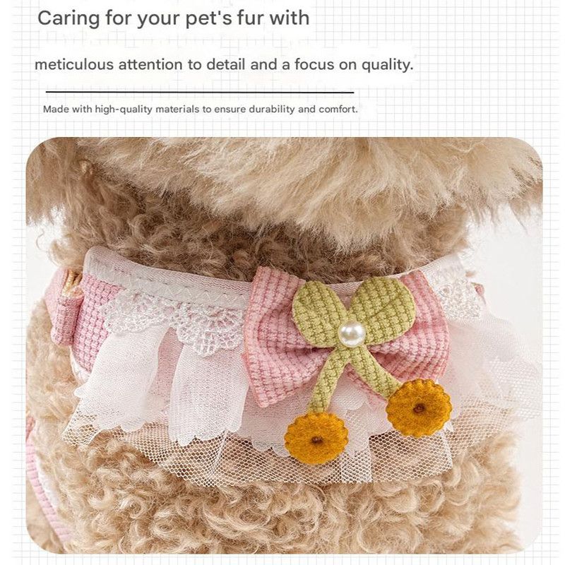 Sky blue Lace Y-Shaped Pet Harness and Leash Set - Breathable Mesh Vest for Small to Medium Dogs and Cats - Comfortable Walking Gear with 150cm Leash(Size:S) - view 4