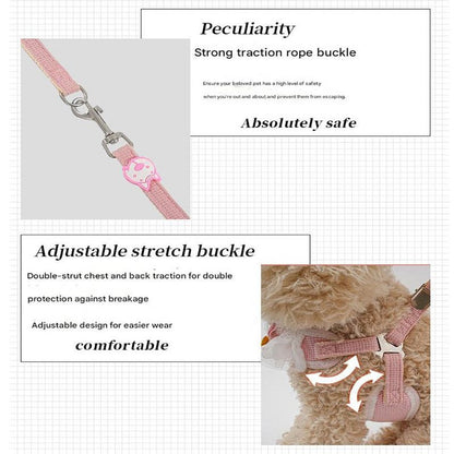Green Lace Y-Shaped Pet Harness and Leash Set - Breathable Mesh Vest for Small to Medium Dogs and Cats - Comfortable Walking Gear with 150cm Leash(Size:M) - view 5