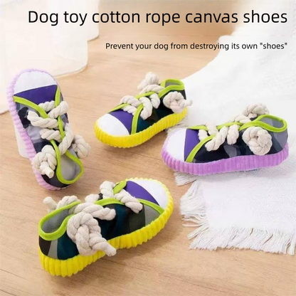 Yellow Squeaky Canvas Shoe Dog Toy - Durable Realistic Sneaker Design for Chewing and Teething, Interactive Boredom Buster with Built-in Squeaker, Daily Play and Training Solution for Pets - view 4