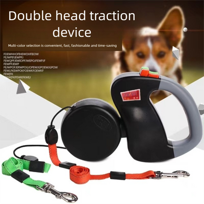Brown Dual Retractable Dog Leash - Tangle-Free 360 Degree Rotation - Built-in LED Flashlight, Individual Brake and Lock System for Two Dogs, Safety for Night Walking and Outdoor Training - view 2