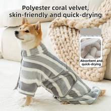 Grey Stripes Super Absorbent Pet Bathrobe with Waist Belt & Neck Snap - Full Coverage Quick-Drying Towel for Dogs & Cats (XS Size) - view 2