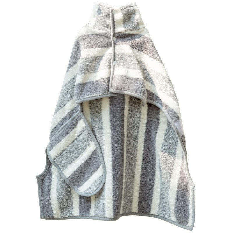 Grey Stripes Super Absorbent Pet Bathrobe with Waist Belt & Neck Snap - Full Coverage Quick-Drying Towel for Dogs & Cats (XL Size) - view 5