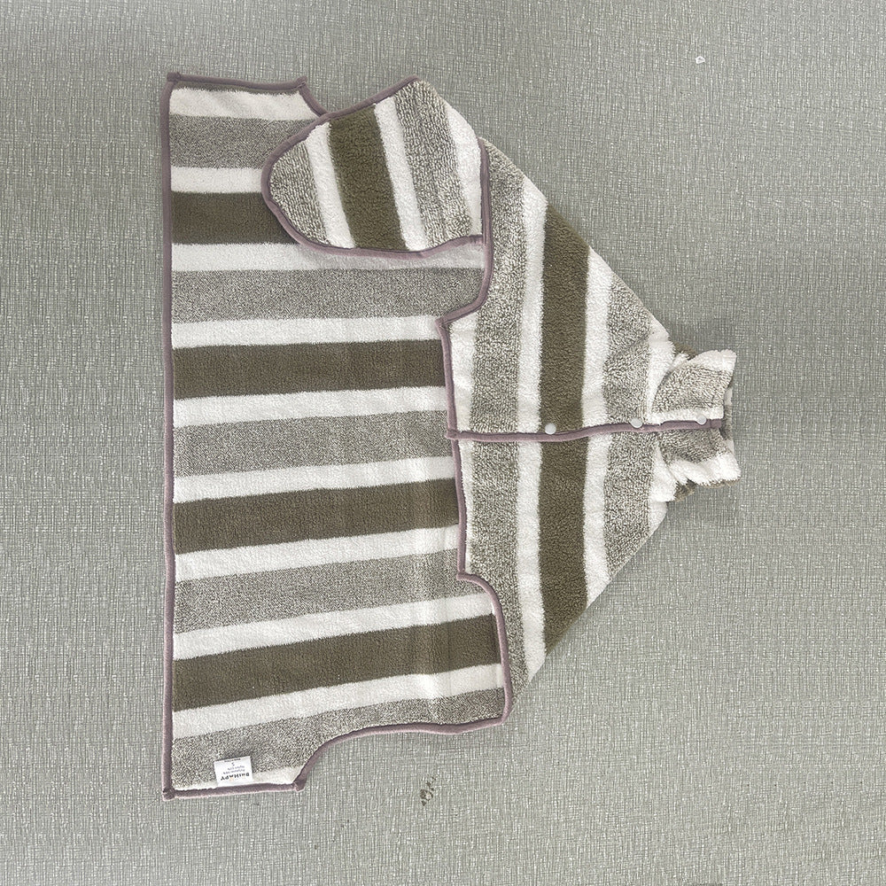 Brown Stripes Super Absorbent Pet Bathrobe with Waist Belt & Neck Snap - Full Coverage Quick-Drying Towel for Dogs & Cats (XS Size)