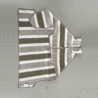 Brown Stripes Super Absorbent Pet Bathrobe with Waist Belt & Neck Snap - Full Coverage Quick-Drying Towel for Dogs & Cats (S Size)