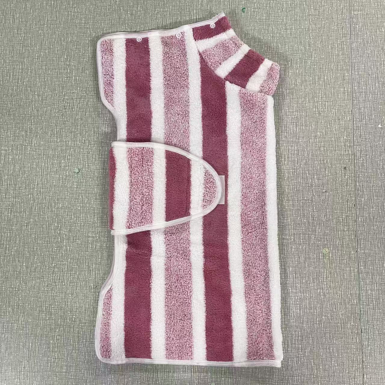 Red Stripes Super Absorbent Pet Bathrobe with Waist Belt & Neck Snap - Full Coverage Quick-Drying Towel for Dogs & Cats (L Size)