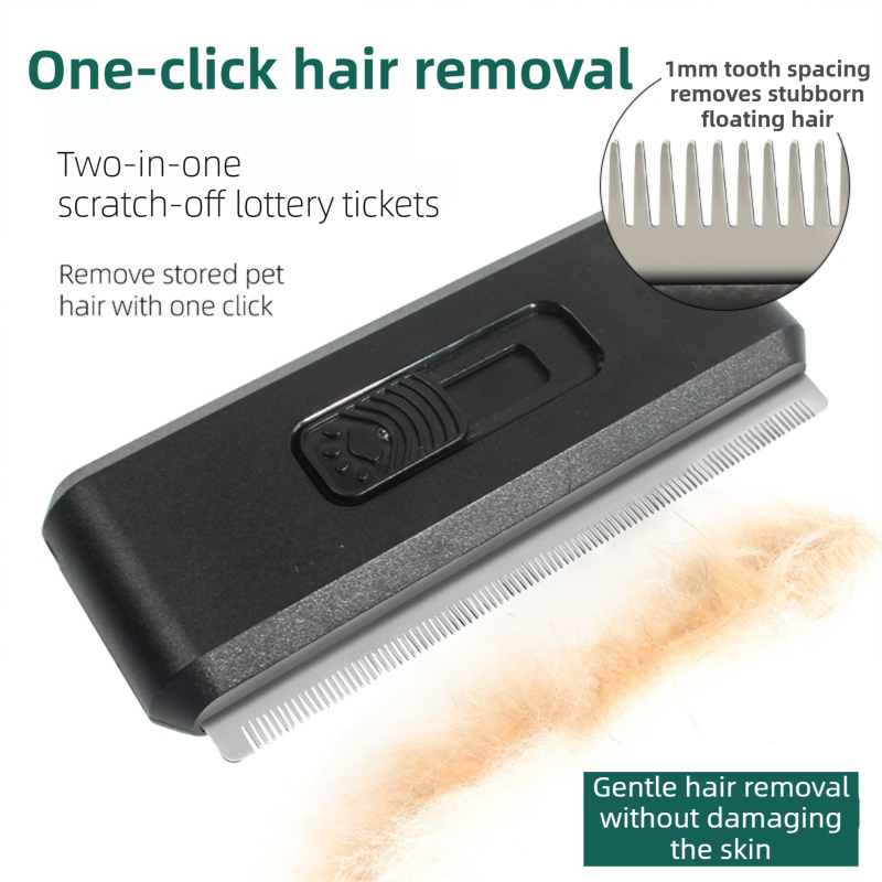 2-in-1 Black Self-Cleaning Pet Grooming Comb - Multi-Functional Stainless Steel Fur Remover for Pets, Furniture, and Clothing - view 4
