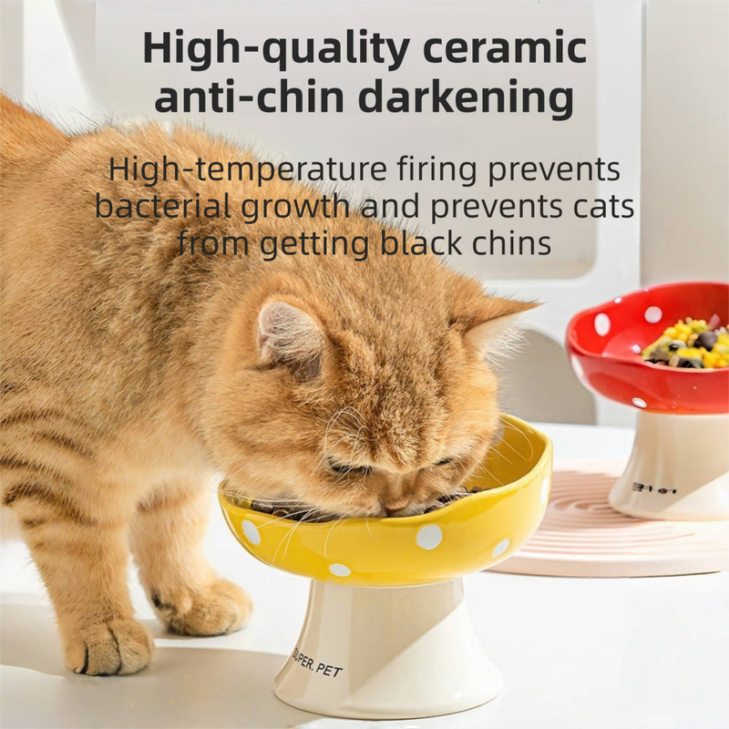 Red Elevated 15° Tilted Ceramic Cat Bowl - Anti-Chin Acne Glaze Finish, Non-Slip Weighted Base & Neck Protection Pet Feeder - view 2