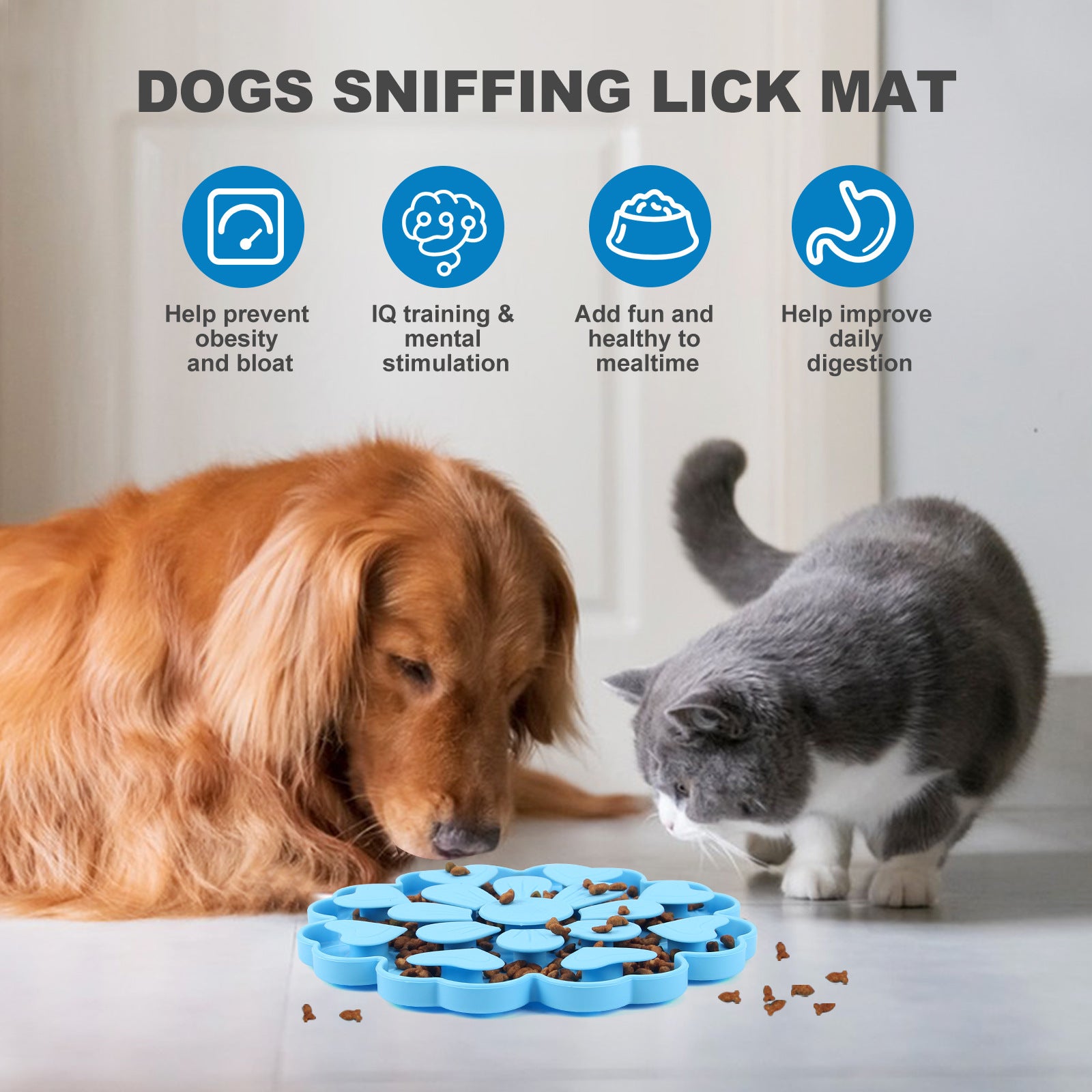 Blue 4-in-1 Textured Silicone Pet Lick Mat & Slow Feeder - Anti-Anxiety Calming Pad with Back Suction Cups - view 3
