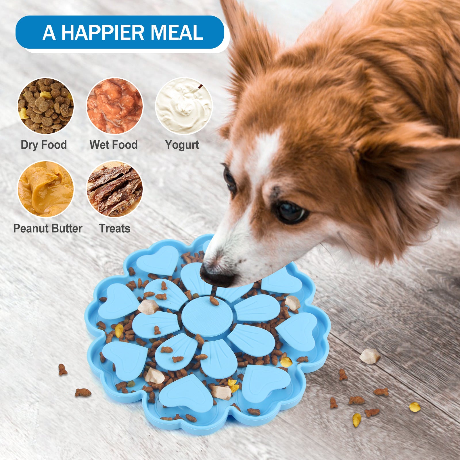 Blue 4-in-1 Textured Silicone Pet Lick Mat & Slow Feeder - Anti-Anxiety Calming Pad with Back Suction Cups - view 4